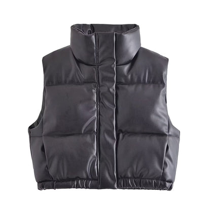 Faux Leather Quilted Cotton Vest