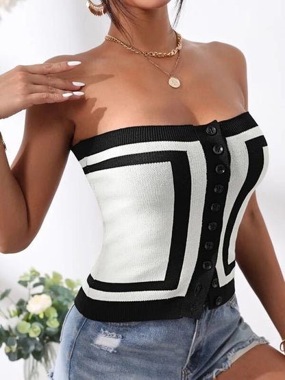 Knitted Color Block Tube Top