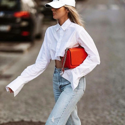 Pure Cotton Long Sleeve White Crop Top