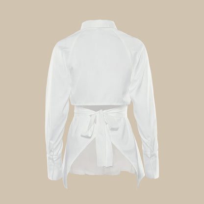 Long Sleeve White Cutout Strap Shirt
