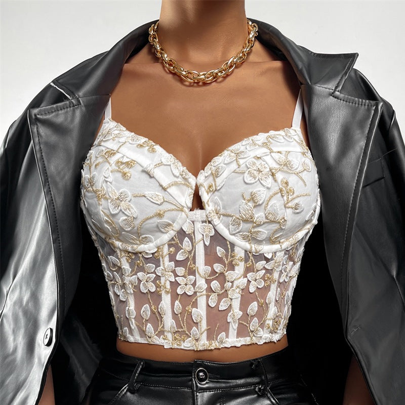 Embroidery Floral Mesh Corset