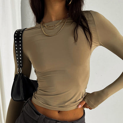 Solid Round Neck Long Sleeve Basic Top