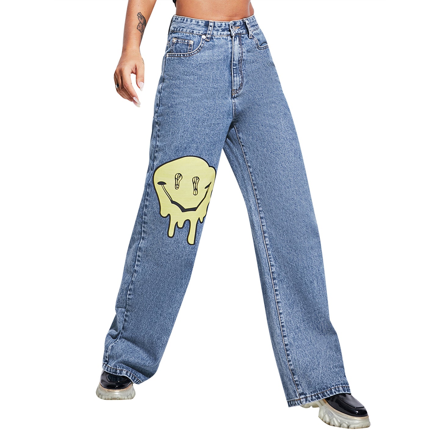 Trendy Casual Smiley Face Loose Denim Jeans