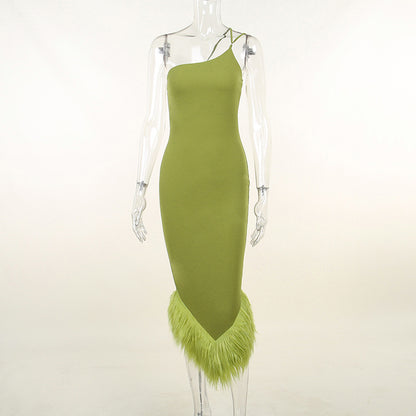 One Shoulder Feather Dress