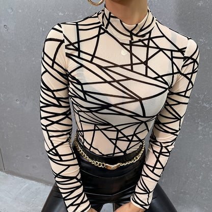 Mesh Abstract High Necked Top