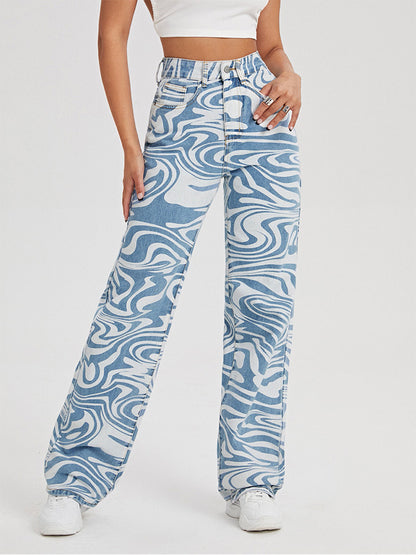 Abstract High Waisted Jeans