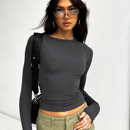 Solid Round Neck Long Sleeve Basic Top