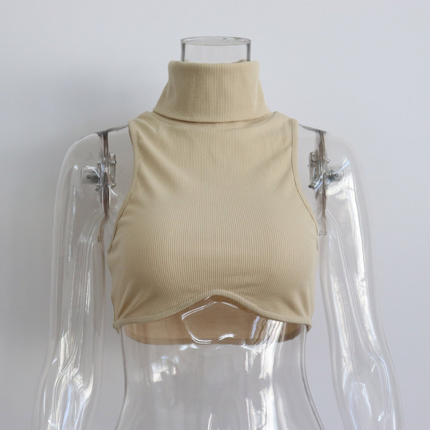 Ribbed Sleeveless Turtle Neck Crop Top
