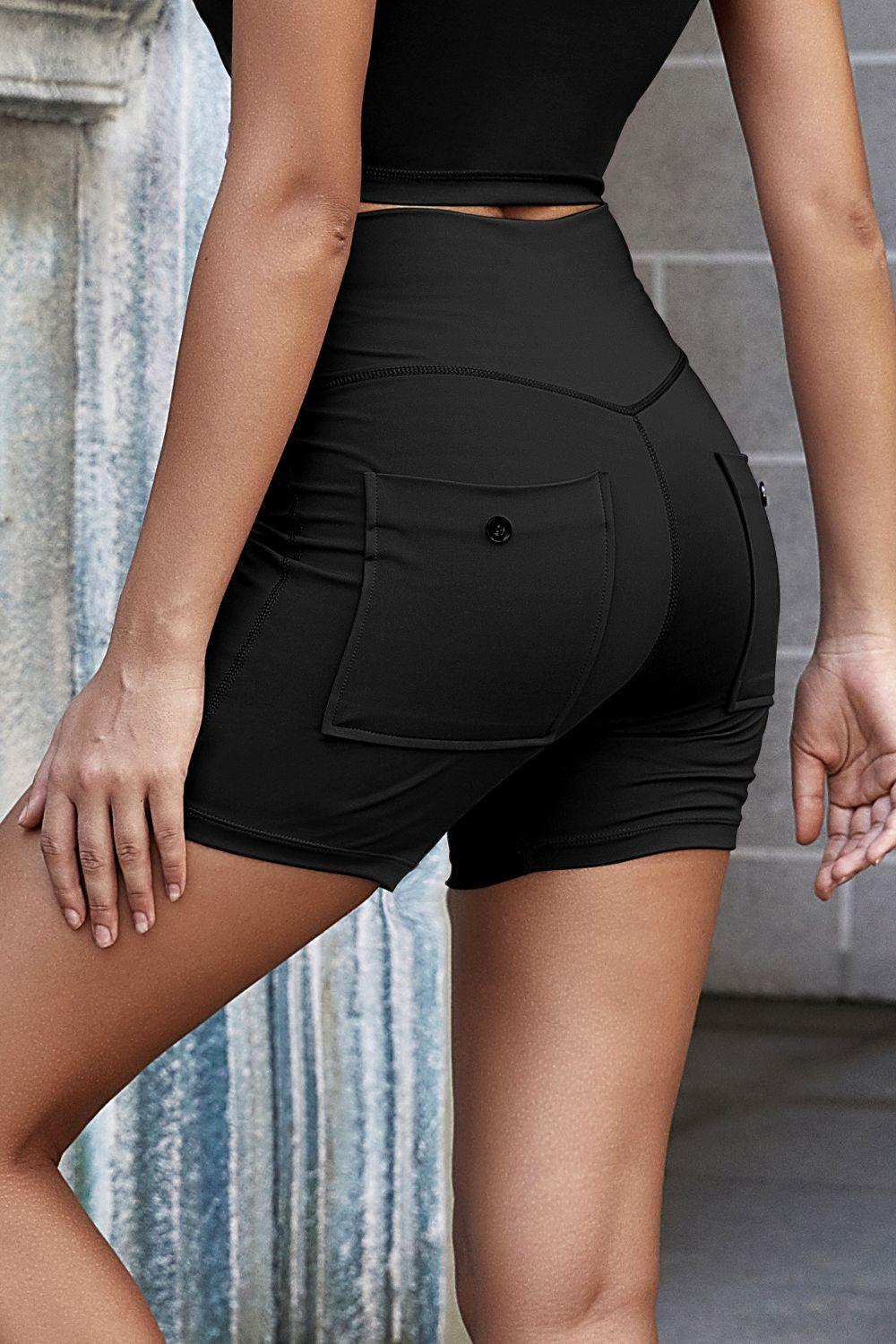 Exposed Seam Decorative Button Yoga Shorts - York & Dante LLC