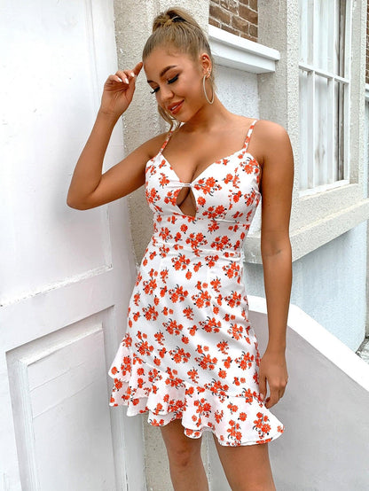 Floral Cutout Layered Mini Dress - York & Dante LLC
