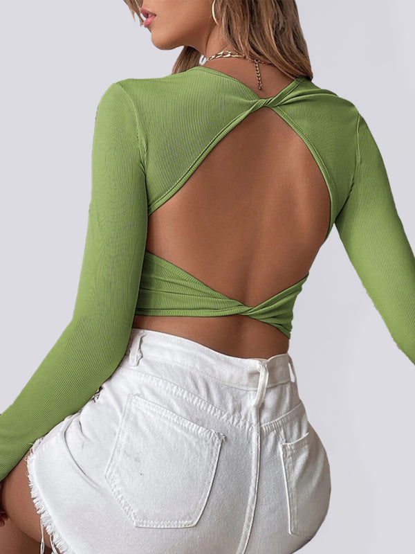 Backless Cropped Long Sleeve Top