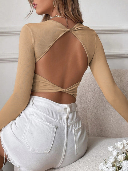 Backless Cropped Long Sleeve Top
