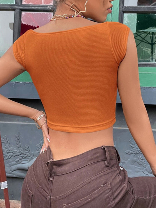 Ribbed Sweetheart Neck Crop Top