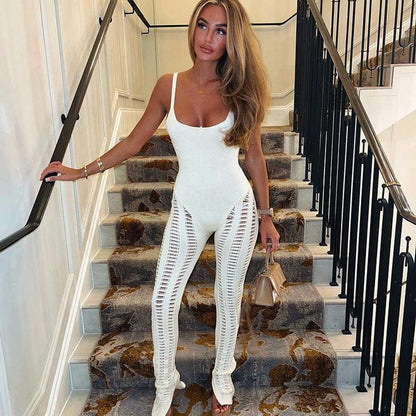 Knitted Women Clothing Sexy Suspender Tight Jumpsuit Sexy Hollow Out Cutout out See-through Trousers - York & Dante LLC