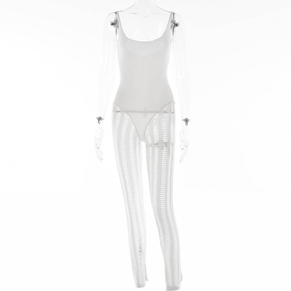 Knitted Women Clothing Sexy Suspender Tight Jumpsuit Sexy Hollow Out Cutout out See-through Trousers - York & Dante LLC