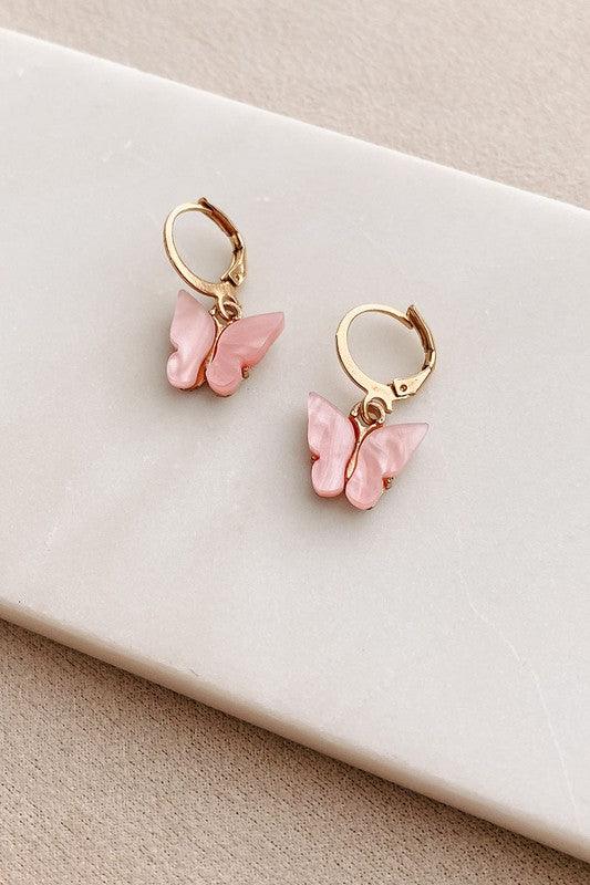 Pink Butterfly Earrings - York & Dante LLC