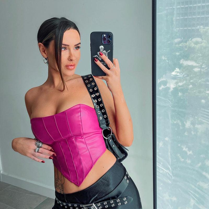 Style Fashionable Elegant Sexy Tube Top Pu cropped Outfit Women Vest Small Tube Top Women - York & Dante LLC