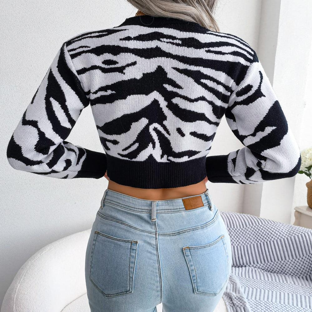 Tiger Print Mock Neck Cropped Sweater - York & Dante LLC